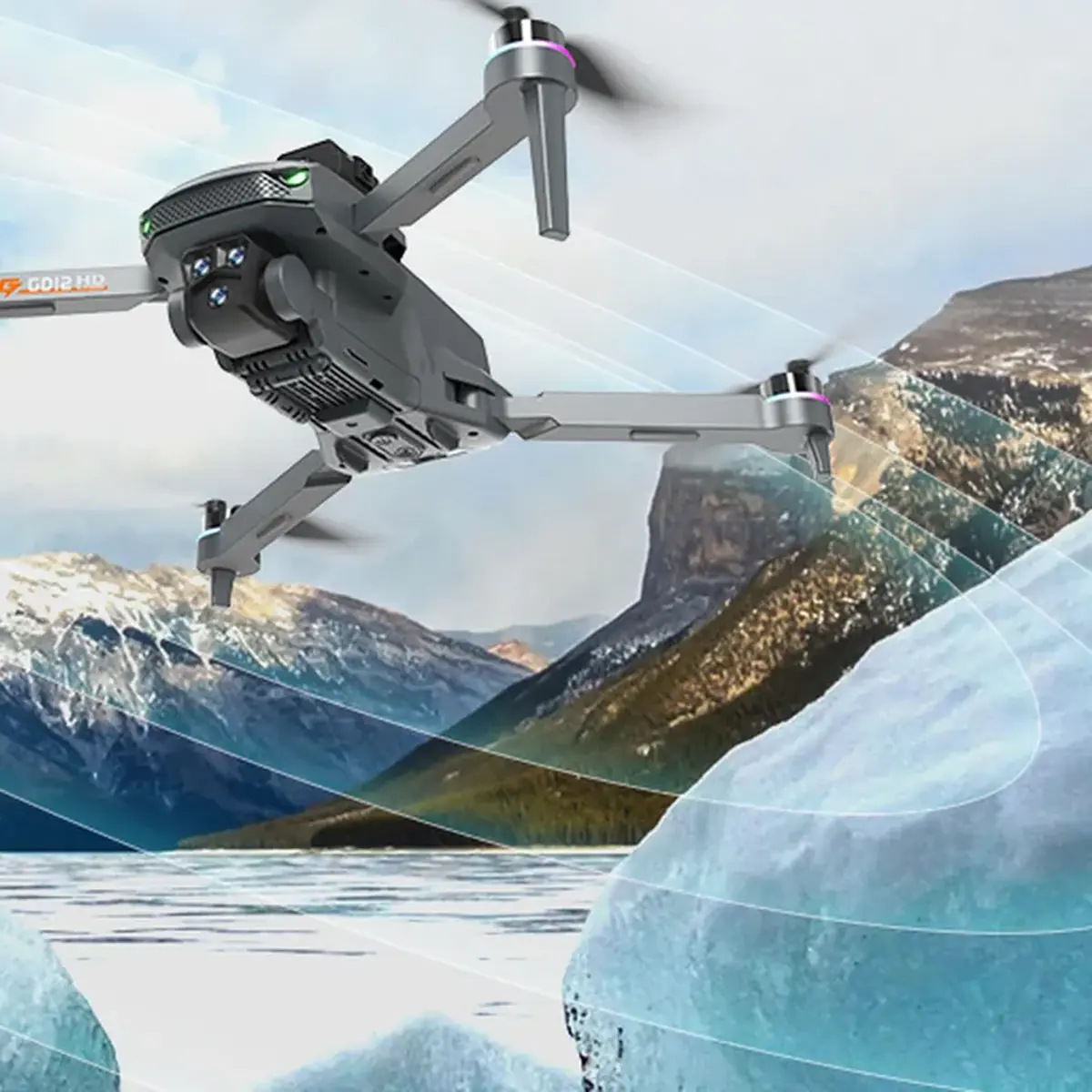 GD12 Pro GPS Dual HD Kamera sa LCD ekranom, dron u letu iznad ledenjaka